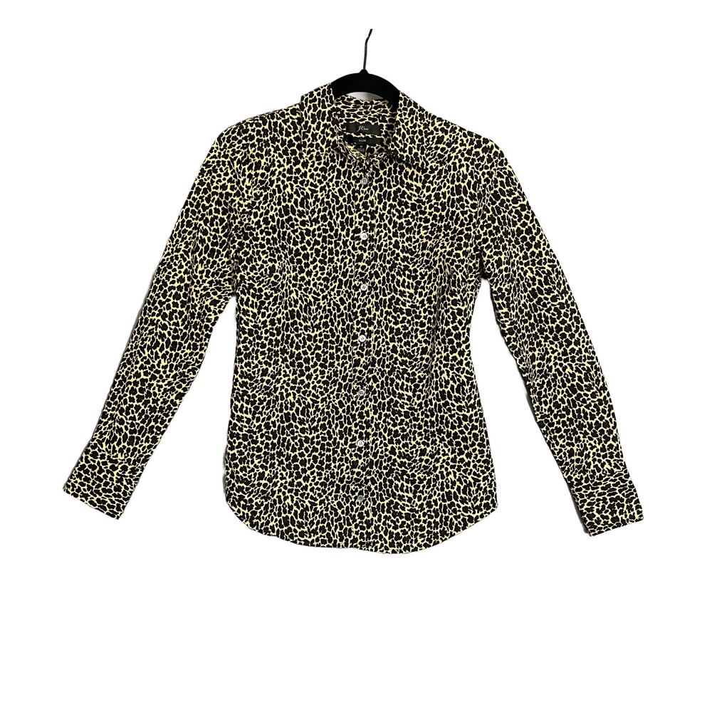 J.Crew Slim Fit Tailored Cheetah Print Button Up Shirt SZ 0 Business Casual Chic